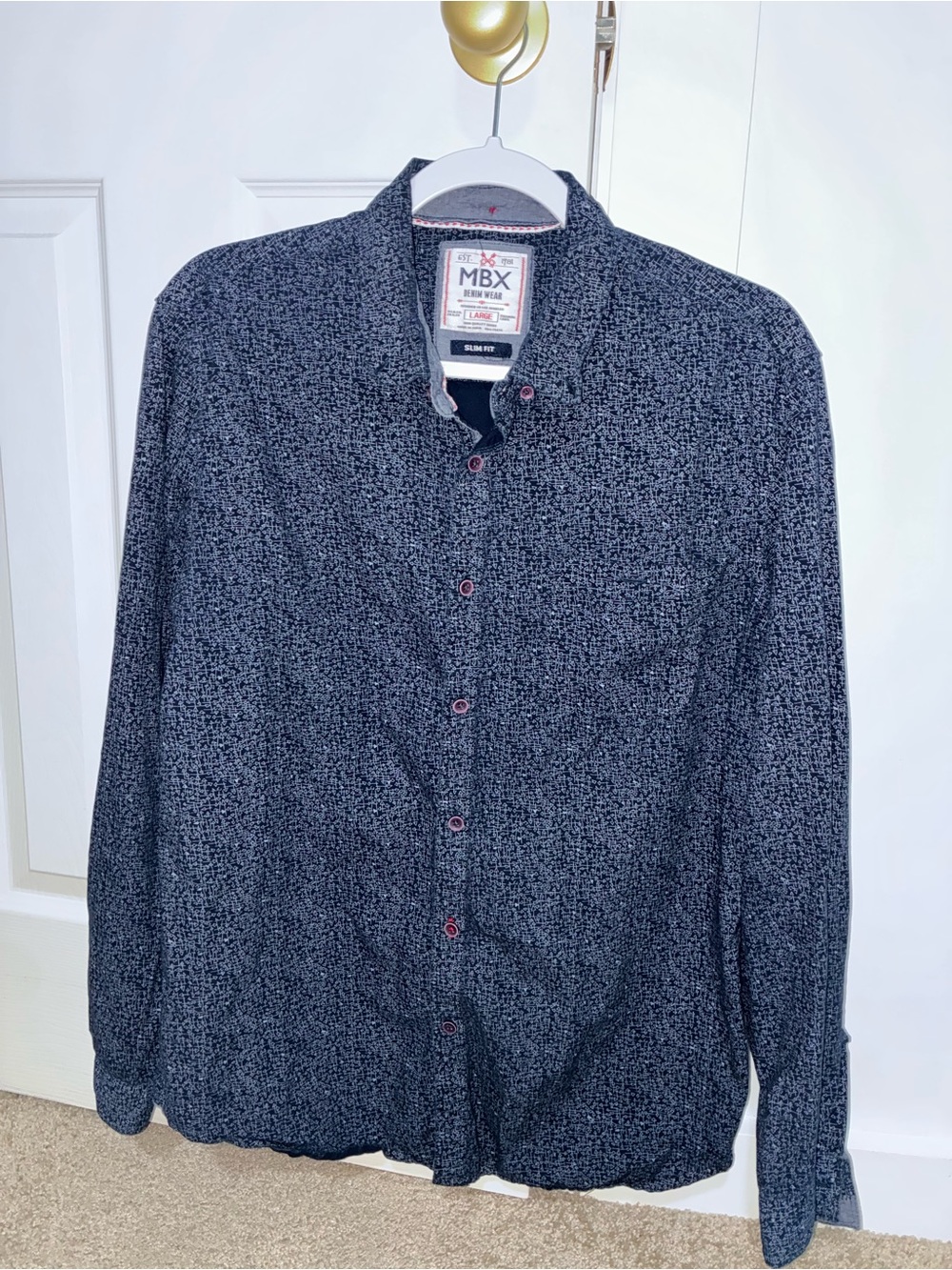 MBX Navy Microprint Long-Sleeve Button-Down Shirt
